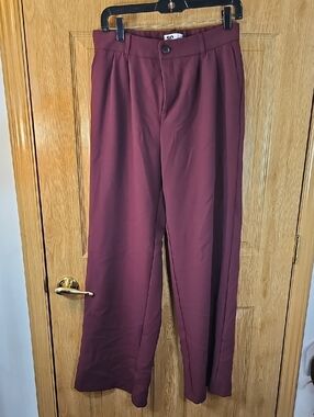 High-Rise Wide Leg Pants for Women in Burgundy